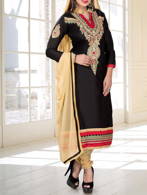 black cotton unstitched suit - 11856334 - Very Small Image - 1