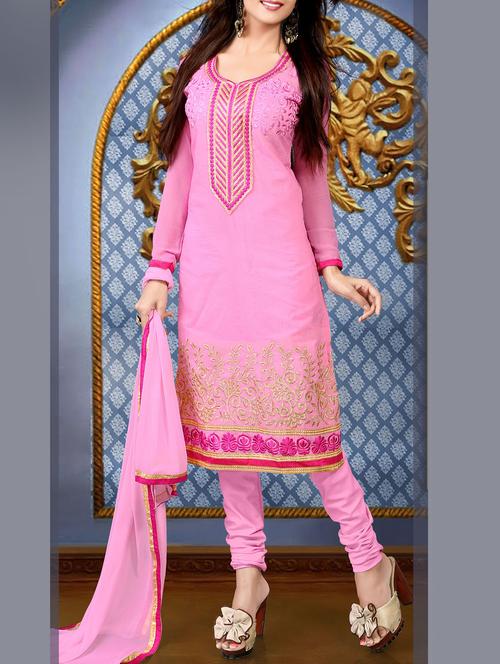 pink chanderi cotton unstitched suit - 11856341 - Very Small Image - 1