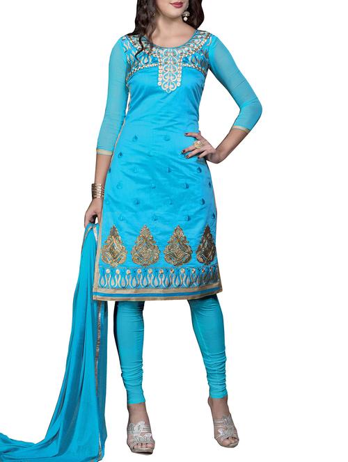 blue cotton unstitched suit - 11856352 - Very Small Image - 1