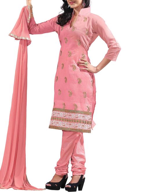 orange chanderi cotton unstitched suit - 11856355 - Very Small Image - 1