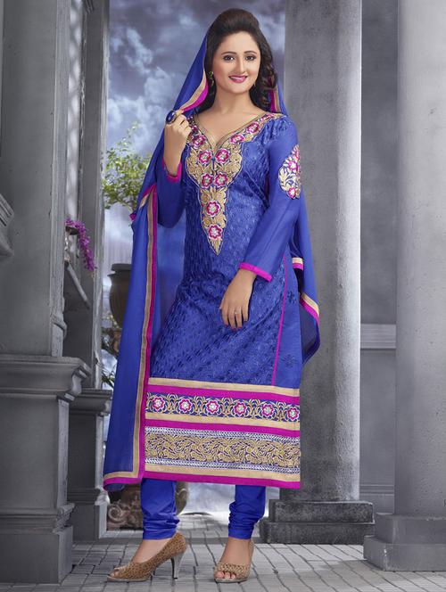 blue cotton unstitched suit - 11856384 - Very Small Image - 1