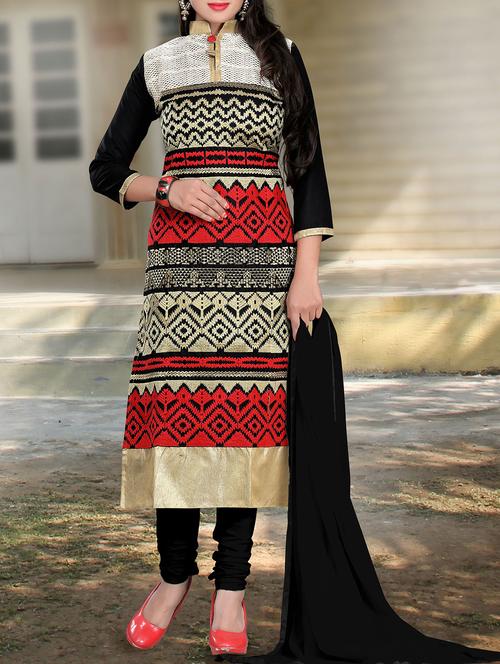 black cotton unstitched suit - 11856392 - Very Small Image - 1