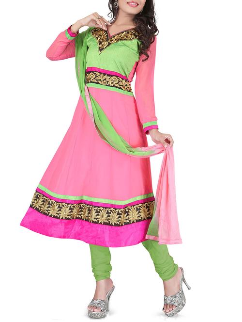 pink georgette unstitched suit - 11856393 - Very Small Image - 1