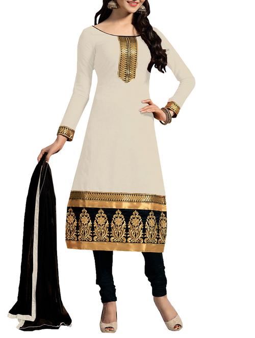 cream cotton unstitched suit - 11856764 - Very Small Image - 1