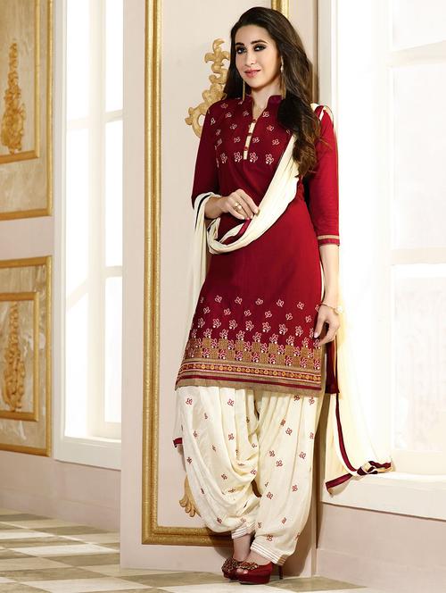 red cotton unstitched suit - 11856766 - Very Small Image - 1