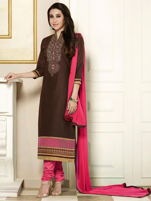 brown cotton unstitched suit - 11856767 - Very Small Image - 1
