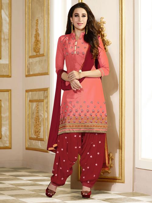 orange cotton unstitched suit - 11856769 - Very Small Image - 1