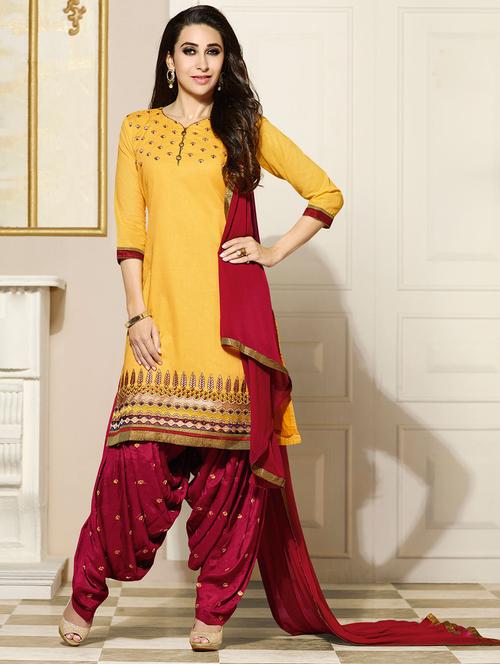 yellow cotton unstitched suit - 11856770 - Very Small Image - 1