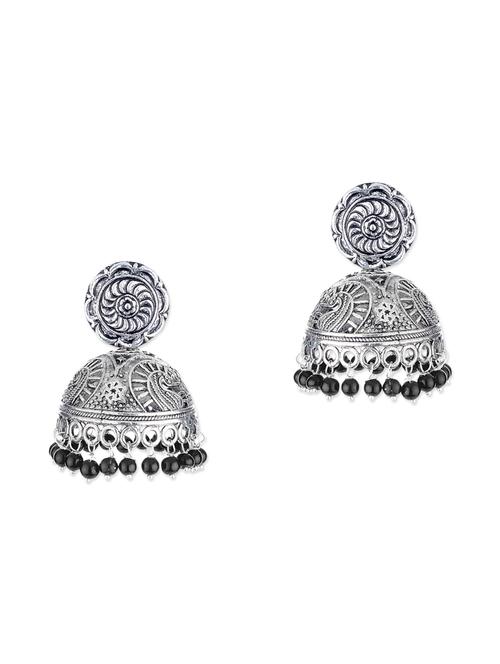 silver metal jhumka earrings - 11857428 - Very Small Image - 1