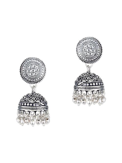 silver metal jhumka earrings - 11857432 - Very Small Image - 1
