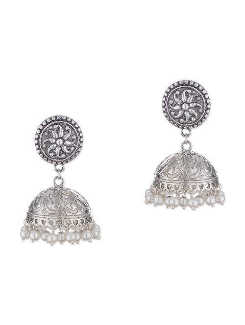 silver metal jhumka earrings - 11857451 - Very Small Image - 1