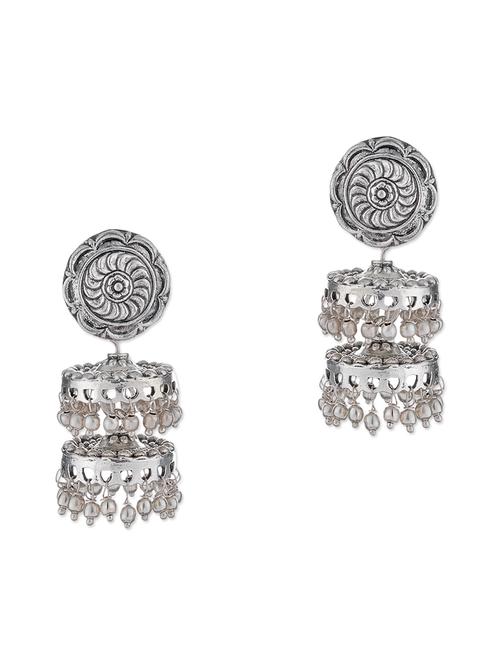 silver metal jhumka earrings - 11857454 - Very Small Image - 1