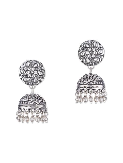 silver metal jhumka earrings - 11857456 - Very Small Image - 1
