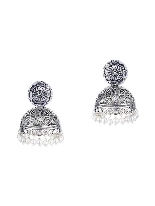 silver metal jhumka earrings - 11857460 - Very Small Image - 1