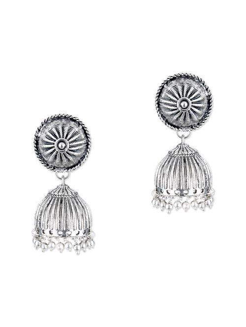 silver metal jhumka earrings - 11857464 - Very Small Image - 1
