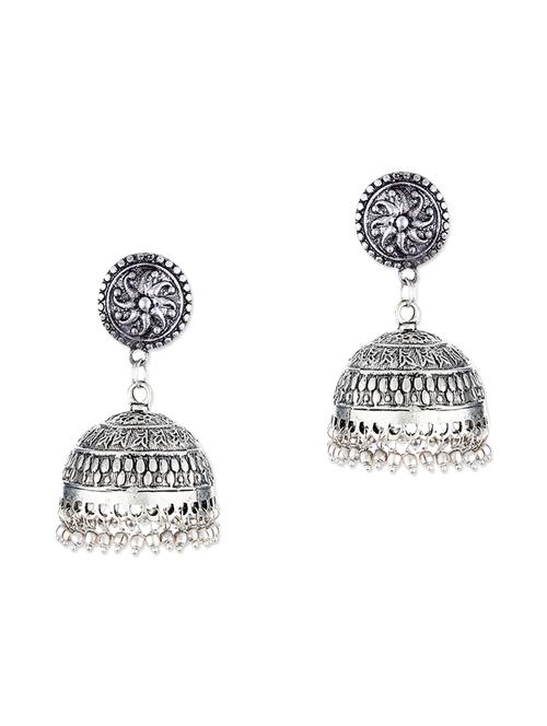 silver metal jhumka earrings - 11857465 - Very Small Image - 1