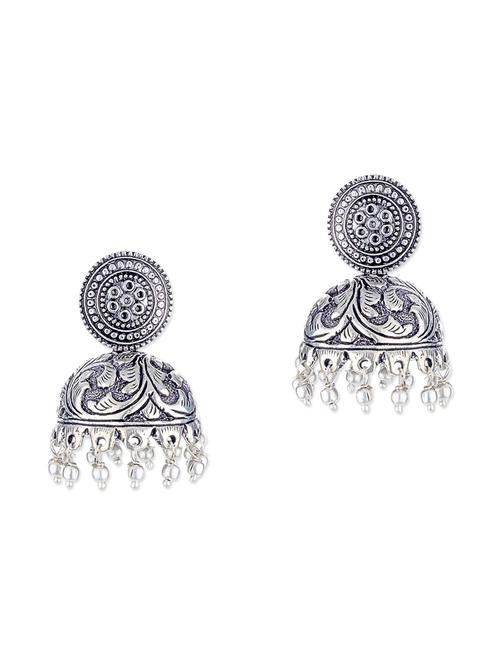 silver metal jhumka earrings - 11857473 - Very Small Image - 1