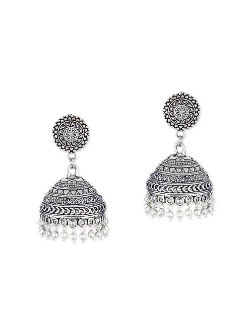 silver metal jhumka earrings - 11857475 - Very Small Image - 1