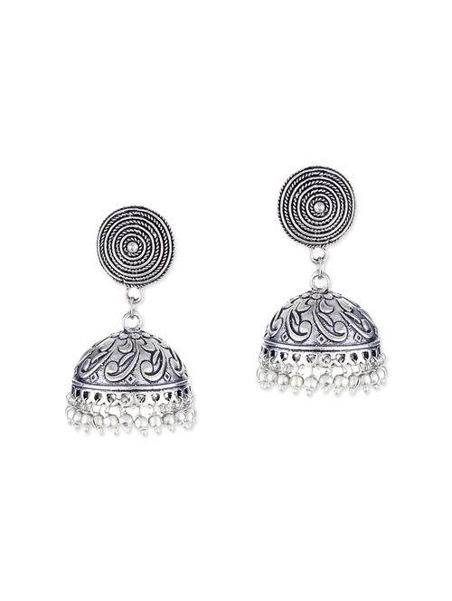 silver metal jhumka earrings - 11857484 - Very Small Image - 1