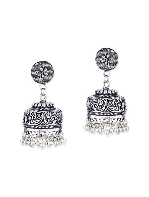 silver metal jhumka earrings - 11857485 - Very Small Image - 1