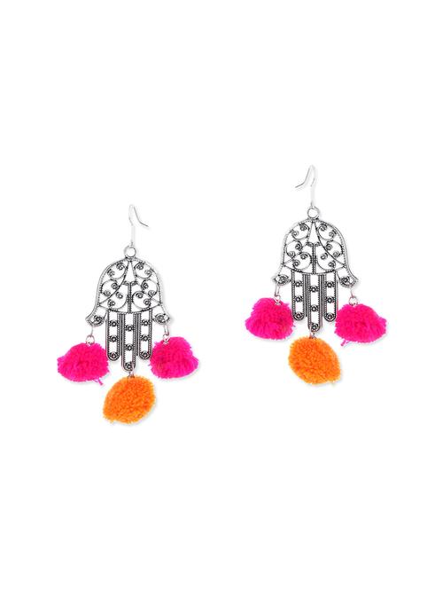 multicoloured pom pom embellished metal earrings - 11857490 - Very Small Image - 1