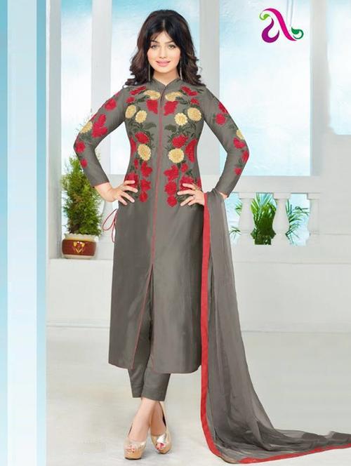 grey cotton straight pant suits dress material - 11859688 - Very Small Image - 1
