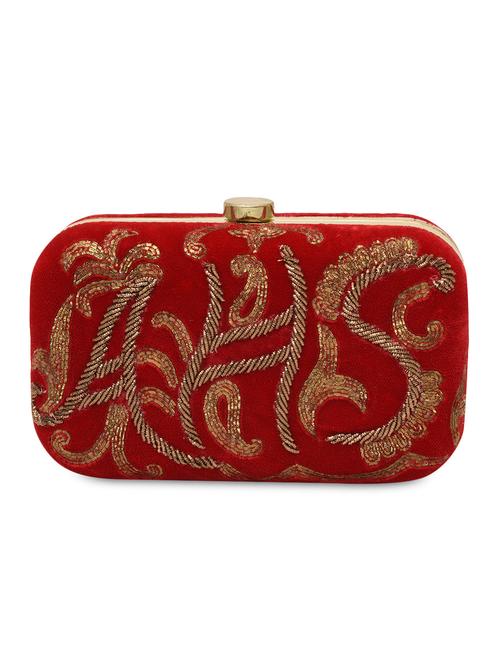red embellished velvet box clutch - 1186004 - Very Small Image - 1