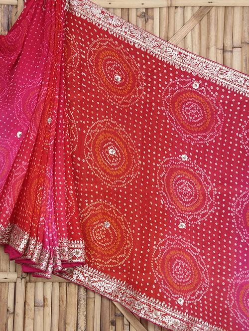 Pink Georgette Saree With Gota Patti Work - 1186261 - Very Small Image - 1