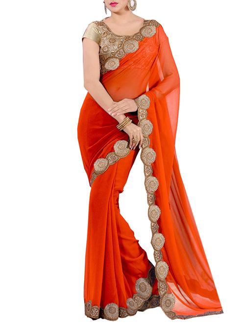 orange georgette nauvari saree with blouse - 11864219 - Very Small Image - 1