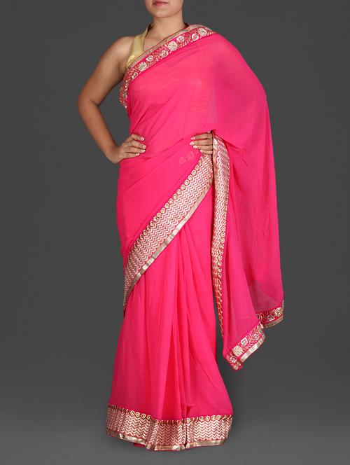 Pink georgette saree with gota patti work - 1186483 - Very Small Image - 1