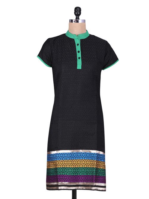 black plain chanderi kurta - 1186653 - Very Small Image - 1