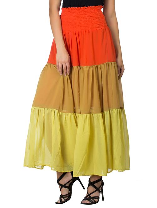 multicolored printed georgette maxi skirt - 11866577 - Very Small Image - 1