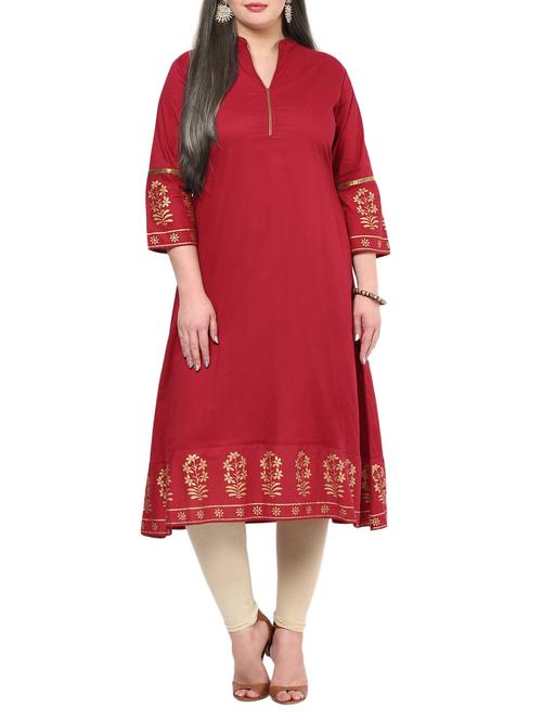 red foil printed cotton kurta - 11867171 - Very Small Image - 1