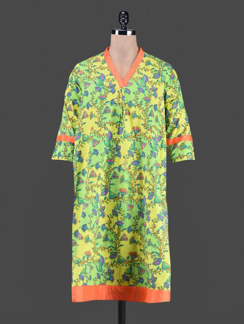 green floral print cotton kurta - 1186807 - Very Small Image - 1