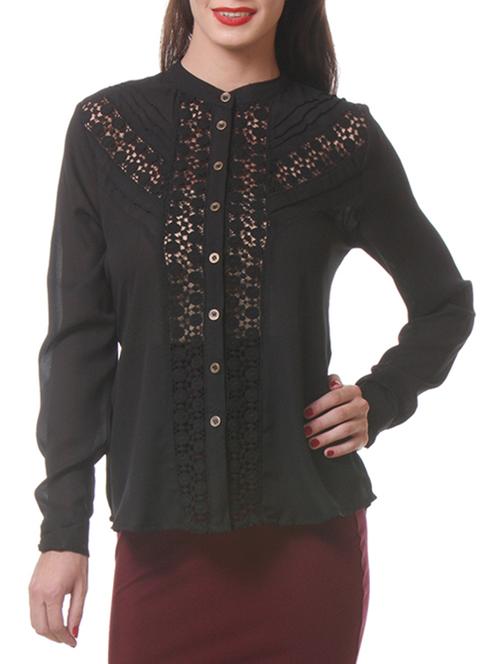 black lace inset button down shirt - 1187018 - Very Small Image - 1