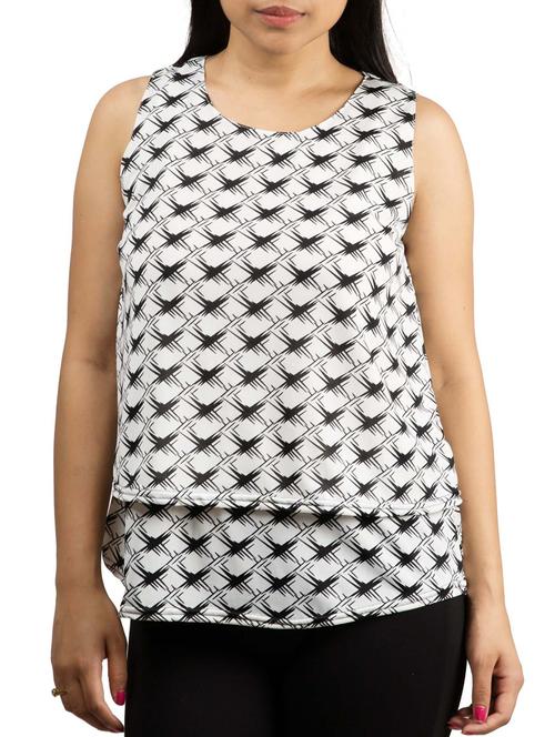 white crepe printed layered top - 11870544 - Very Small Image - 1