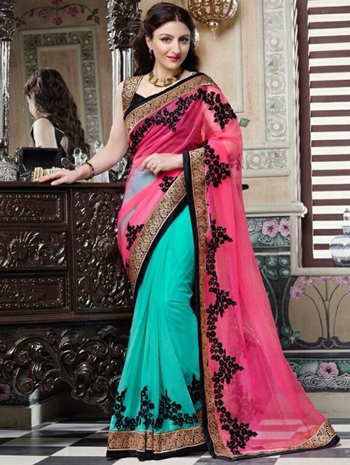 pink & green georgette bollywood saree with blouse - 11870724 - Very Small Image - 1