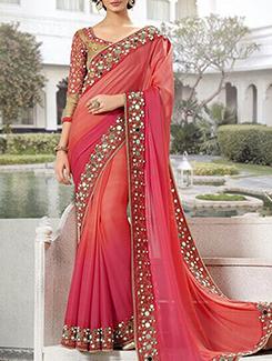 pink georgette saree with blouse - 11870726 - Very Small Image - 1