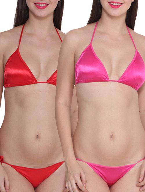 set of 2 multicolored satin bra and panty set - 11871557 - Very Small Image - 1
