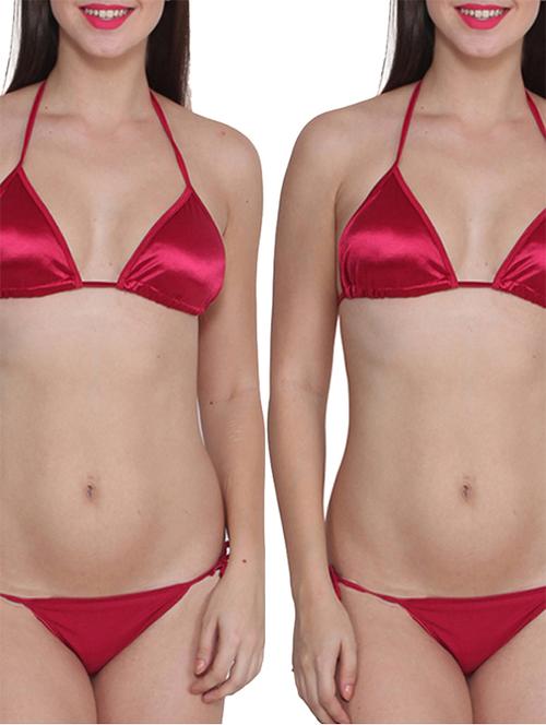 red satin bra and panty set - 11871577 - Very Small Image - 1