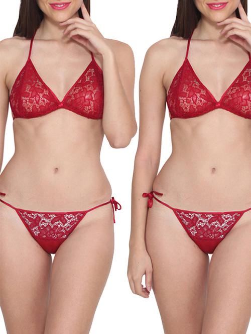 red rayon bra and panty set - 11871582 - Very Small Image - 1