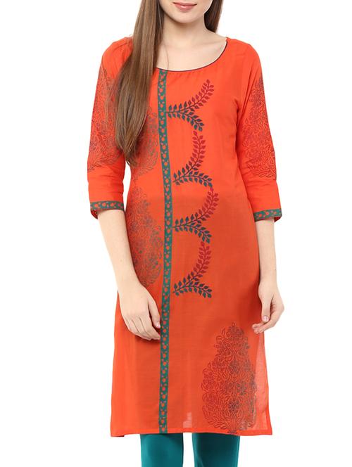 orange cotton straight kurta - 11872792 - Very Small Image - 1