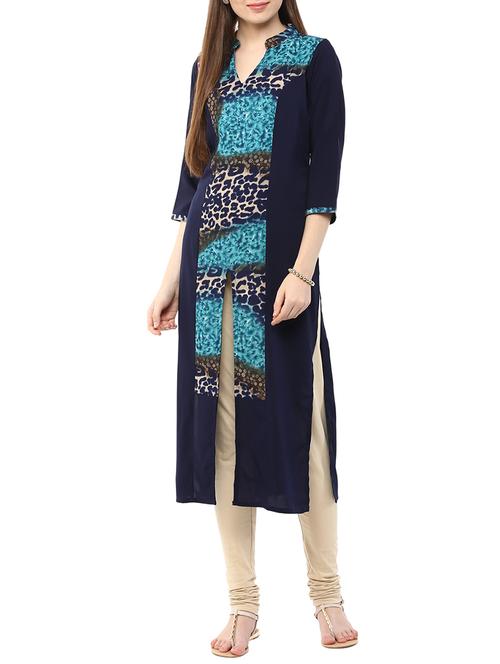 blue crepe straight kurta - 11872803 - Very Small Image - 1