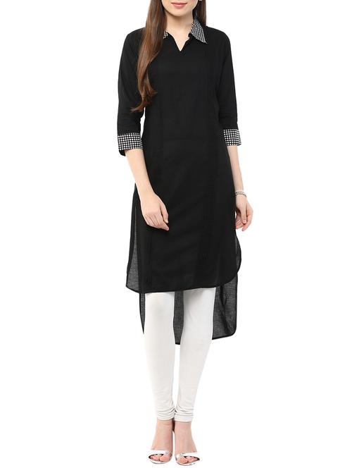 black cotton straight kurta - 11872806 - Very Small Image - 1