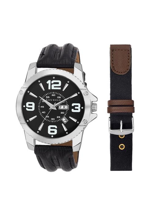 laurels zeus analog black dial men's watch with day and date display and additional strap - lo-zs-020207s - 11874209 - Very Small Image - 1