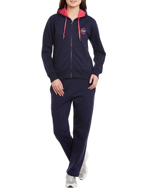 solid navy blue fleece nightwear set - 11875143 - Very Small Image - 1