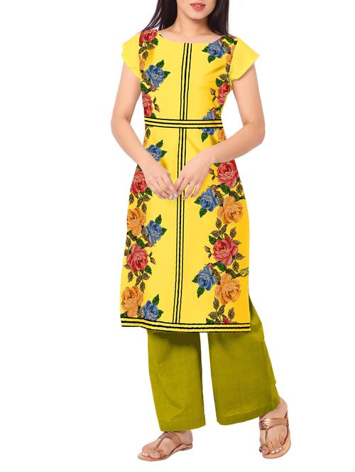 yellow crepe straight kurti - 11875367 - Very Small Image - 1