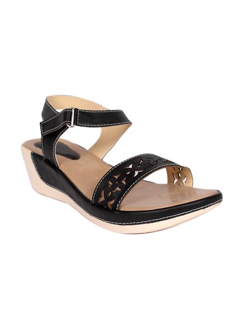 black cutwork faux leather wedges - 11876104 - Very Small Image - 1