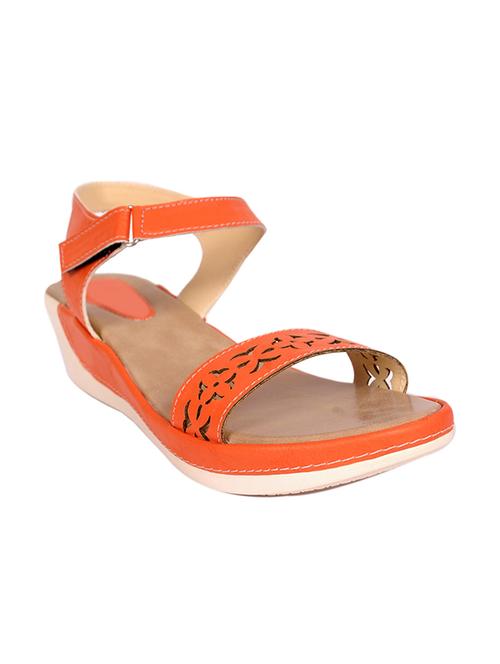 orange cut work faux leather sandals - 11876105 - Very Small Image - 1
