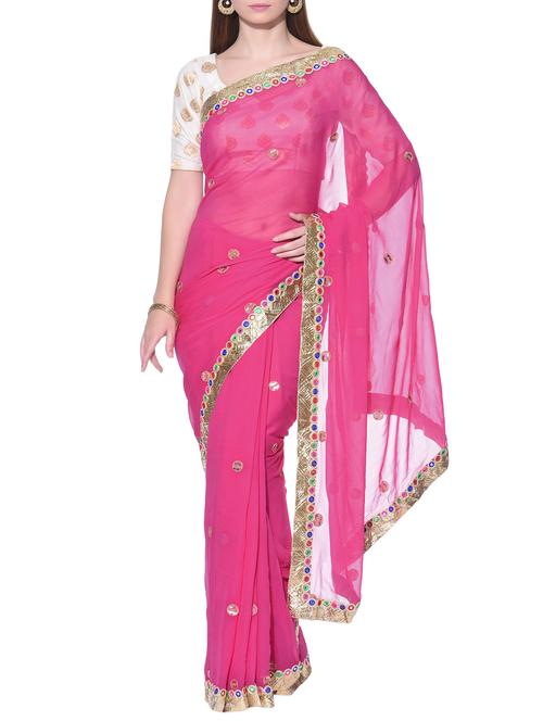 pink georgette gota work saree - 11876225 - Very Small Image - 1